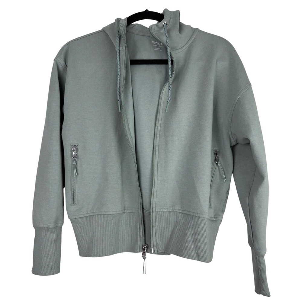 Old Navy Active Dynamic Fleece Full Zip Hoodie Sage Green Cropped‎ Jacket Small